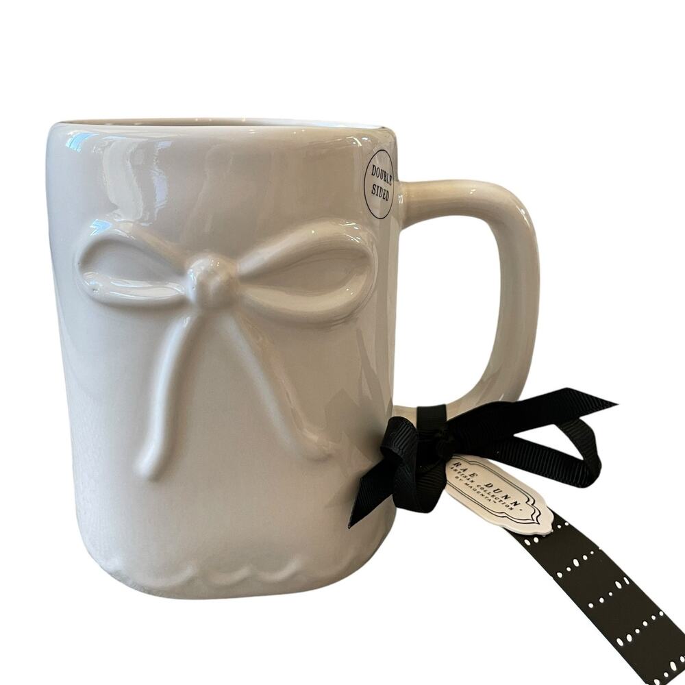 Rae Dunn White Bow Ceramic Coffee Mug Tea Cup NO VALIDATION NEEDED New